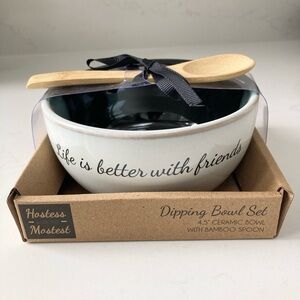 Dipping Bowl Set: 4.5” ceramic bowl and a bamboo wooden spoon. Ombre colors.
